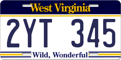 WV license plate 2YT345