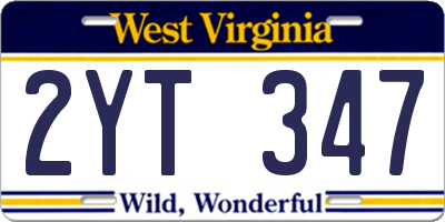 WV license plate 2YT347