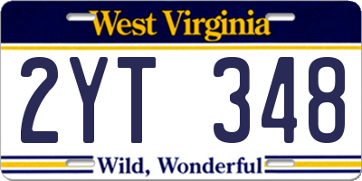 WV license plate 2YT348