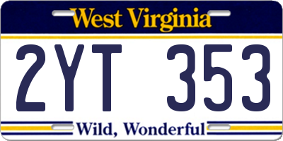 WV license plate 2YT353