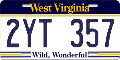 WV license plate 2YT357