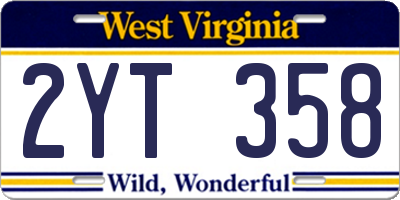 WV license plate 2YT358