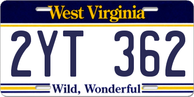 WV license plate 2YT362