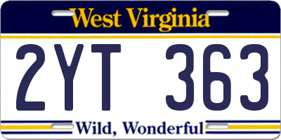WV license plate 2YT363