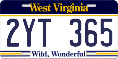 WV license plate 2YT365