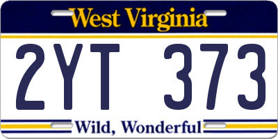 WV license plate 2YT373
