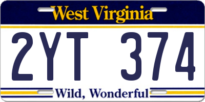WV license plate 2YT374