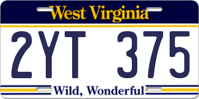WV license plate 2YT375