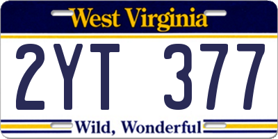 WV license plate 2YT377