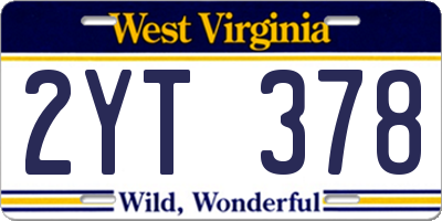 WV license plate 2YT378