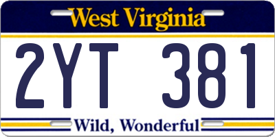 WV license plate 2YT381