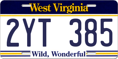 WV license plate 2YT385