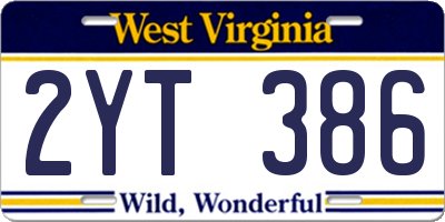 WV license plate 2YT386