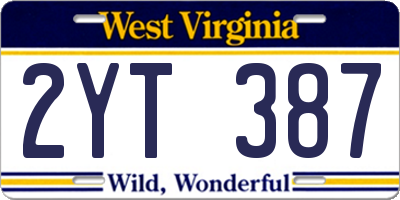 WV license plate 2YT387