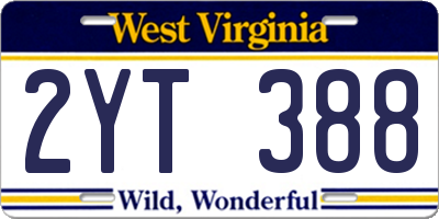 WV license plate 2YT388