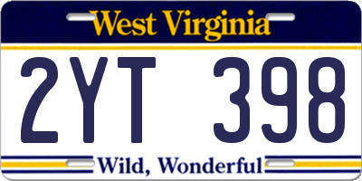 WV license plate 2YT398