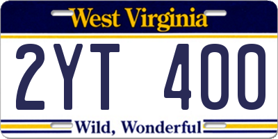 WV license plate 2YT400