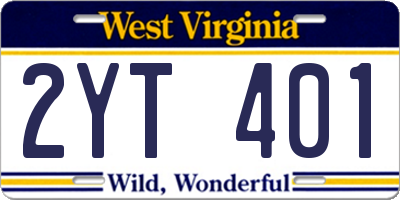 WV license plate 2YT401