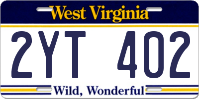 WV license plate 2YT402