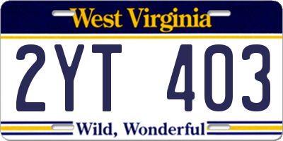 WV license plate 2YT403