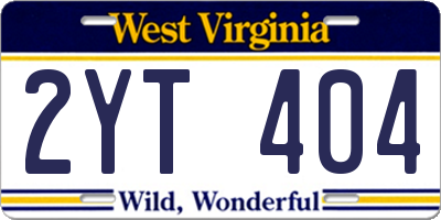 WV license plate 2YT404