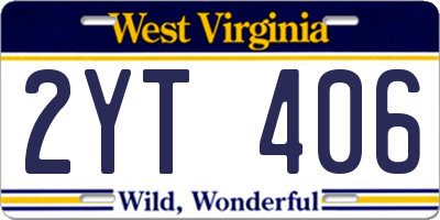 WV license plate 2YT406