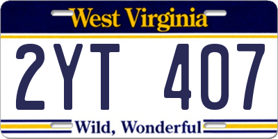 WV license plate 2YT407