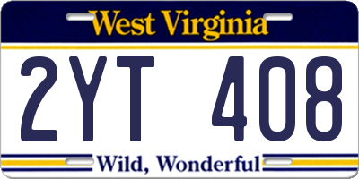 WV license plate 2YT408