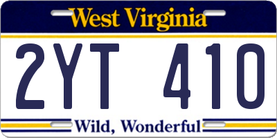 WV license plate 2YT410