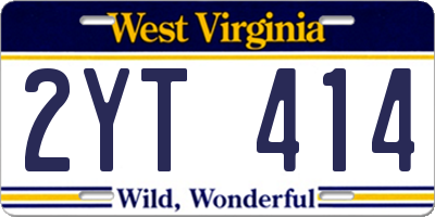WV license plate 2YT414