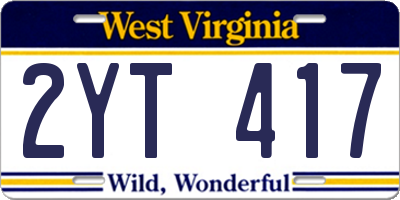 WV license plate 2YT417
