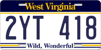 WV license plate 2YT418