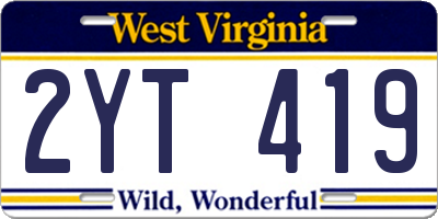 WV license plate 2YT419