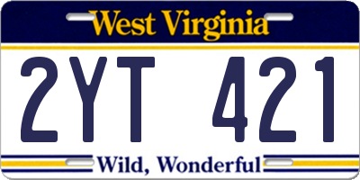 WV license plate 2YT421