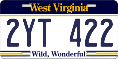 WV license plate 2YT422