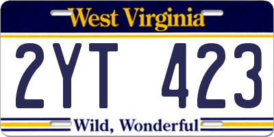 WV license plate 2YT423