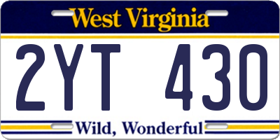 WV license plate 2YT430