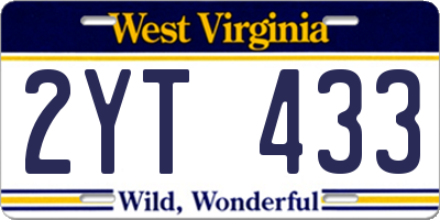 WV license plate 2YT433