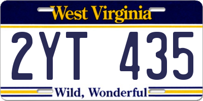 WV license plate 2YT435