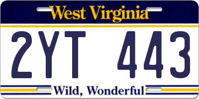 WV license plate 2YT443
