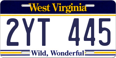 WV license plate 2YT445