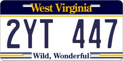 WV license plate 2YT447