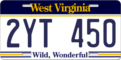 WV license plate 2YT450