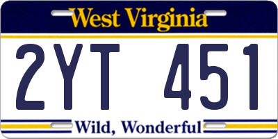 WV license plate 2YT451