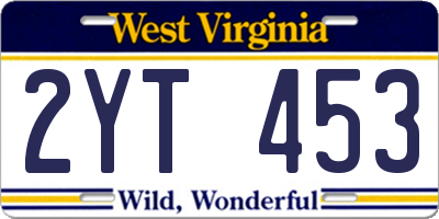 WV license plate 2YT453