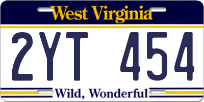 WV license plate 2YT454