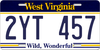 WV license plate 2YT457