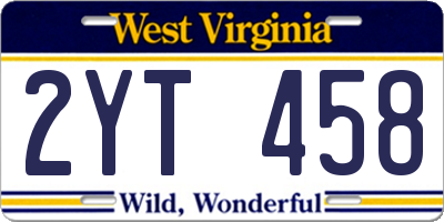 WV license plate 2YT458