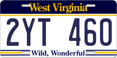 WV license plate 2YT460