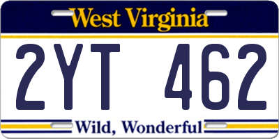 WV license plate 2YT462